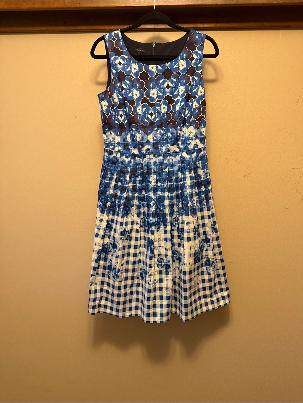 Talbots Blue Floral & Gingham Sleeveless Dress